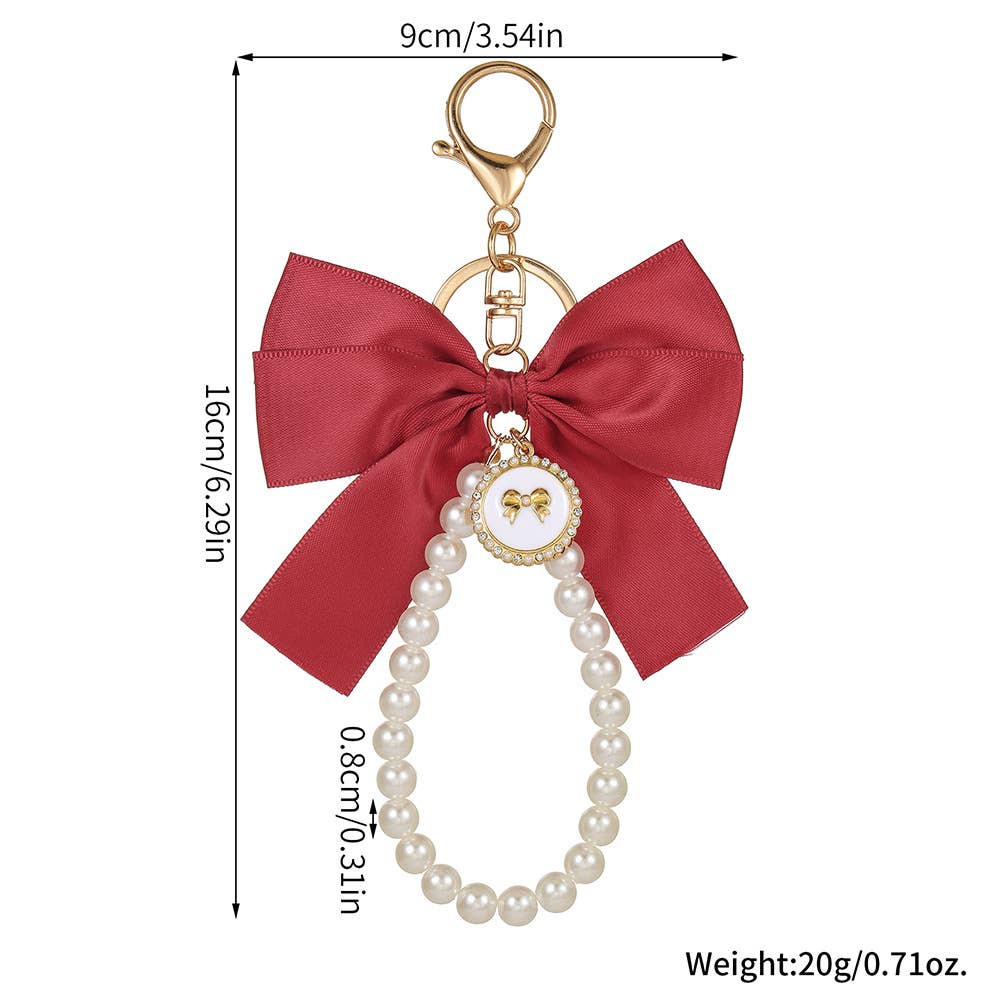 Elegant Satin Bow Pearl Keychain