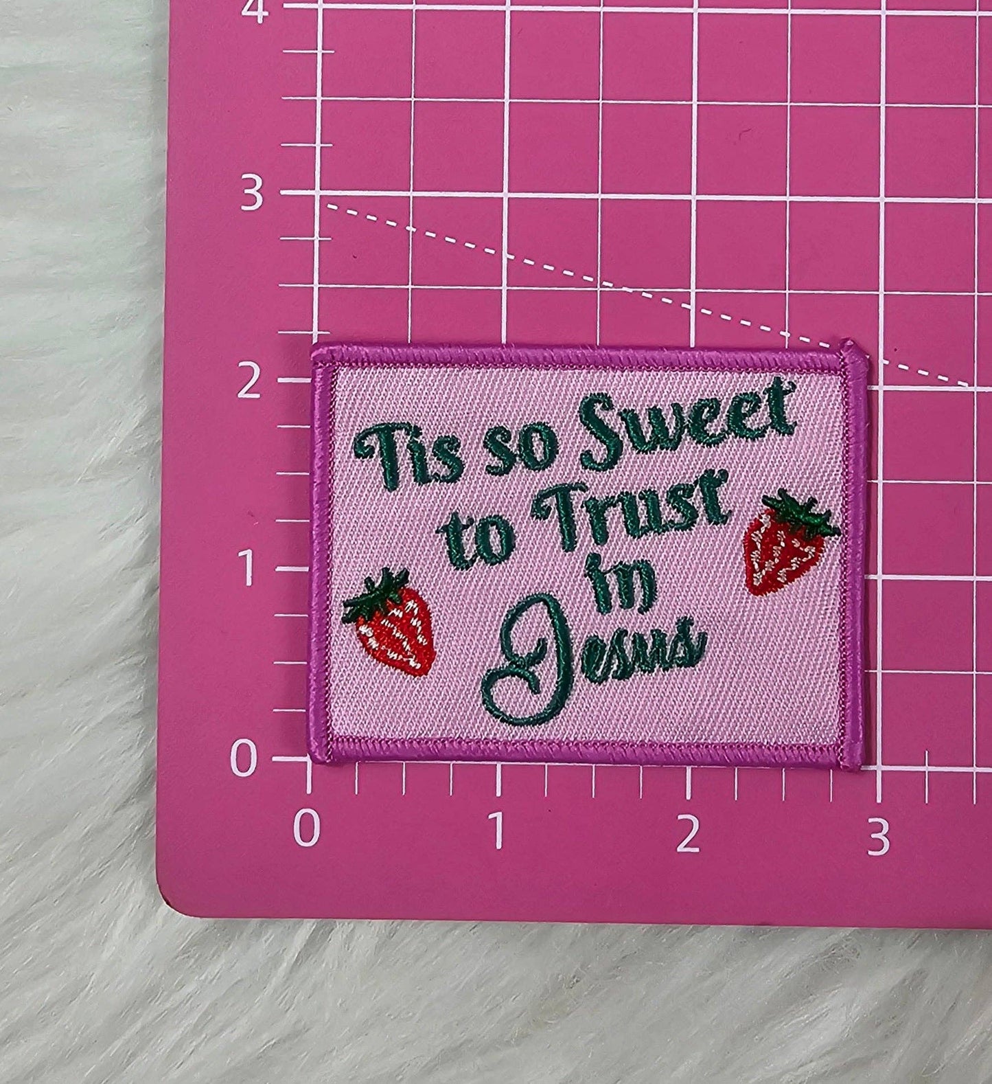 'Tis So Sweet To Trust In Jesus' Strawberry Iron On Patch