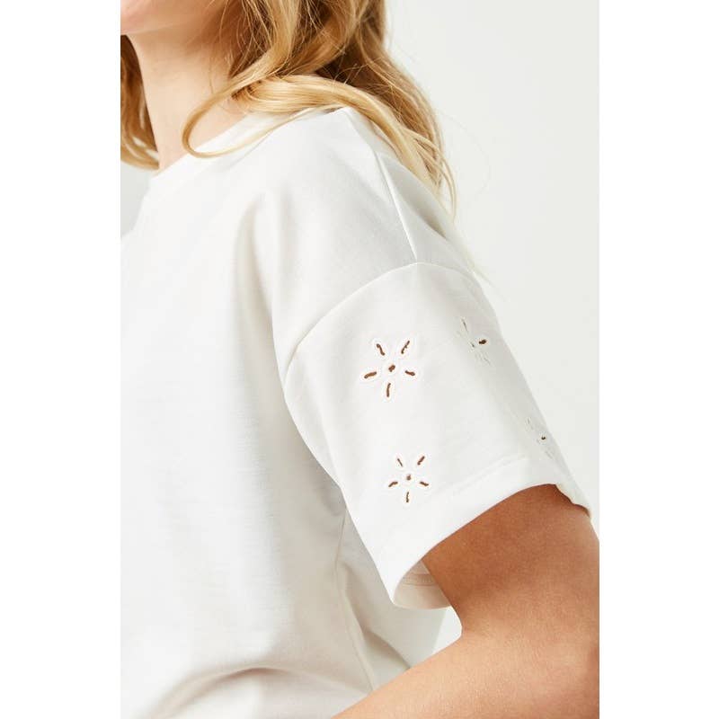 Girls Eyelet Cut Sleeve Detail Top