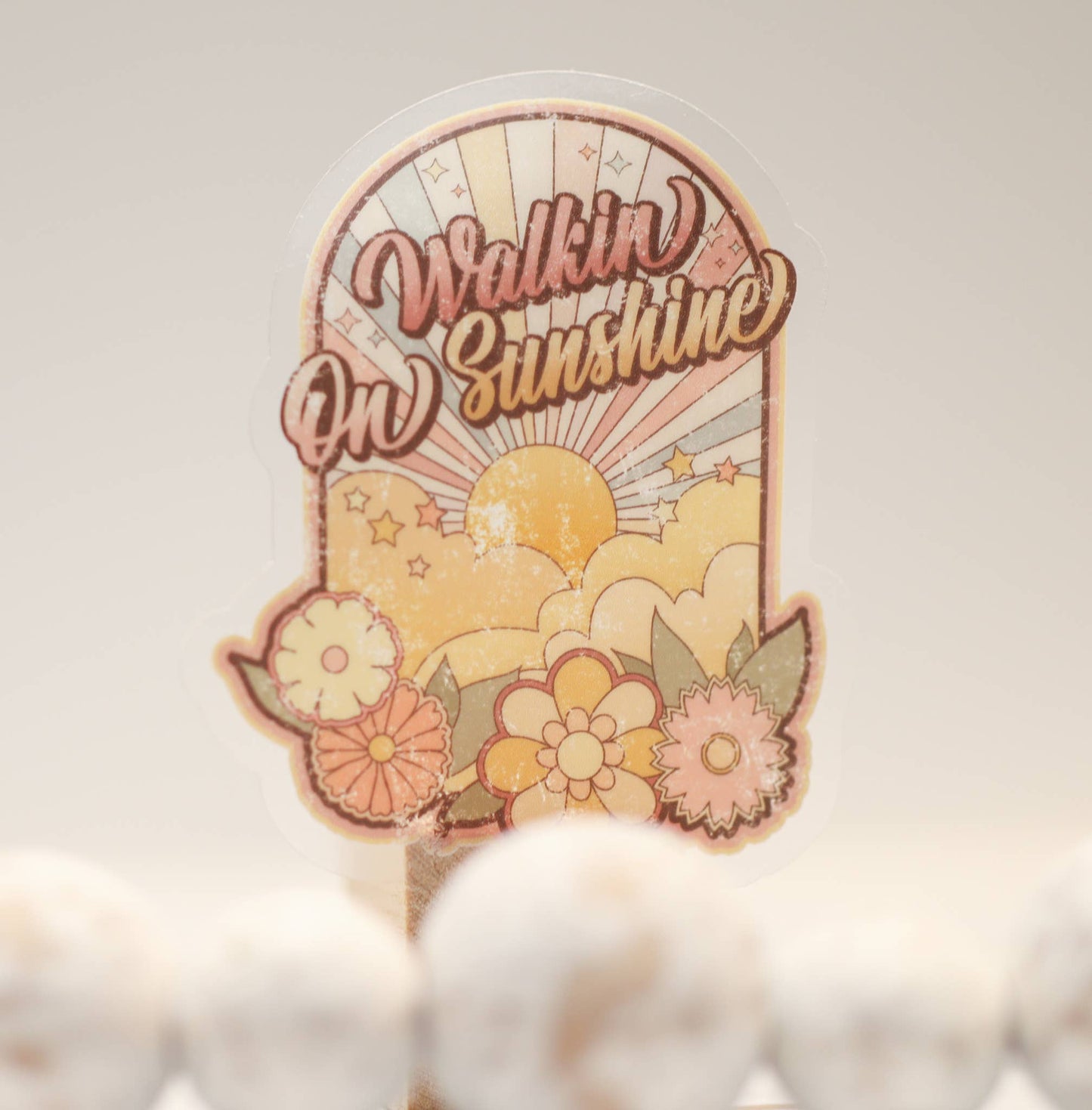 Walk On Sunshine Retro Clear, Vinyl Sticker, 3in.