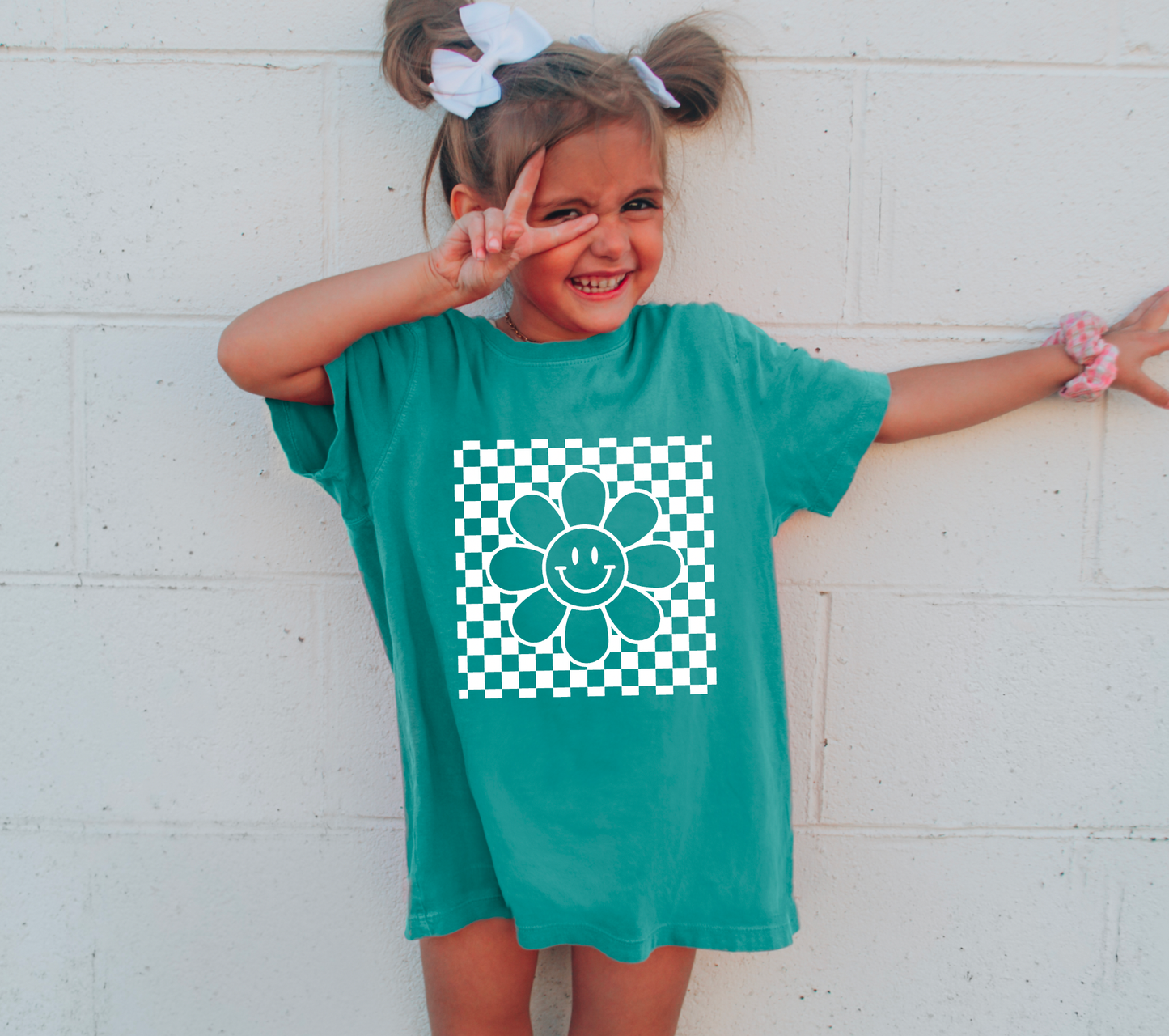 YOUTH Retro Daisy Smiley Checker Graphic Tee