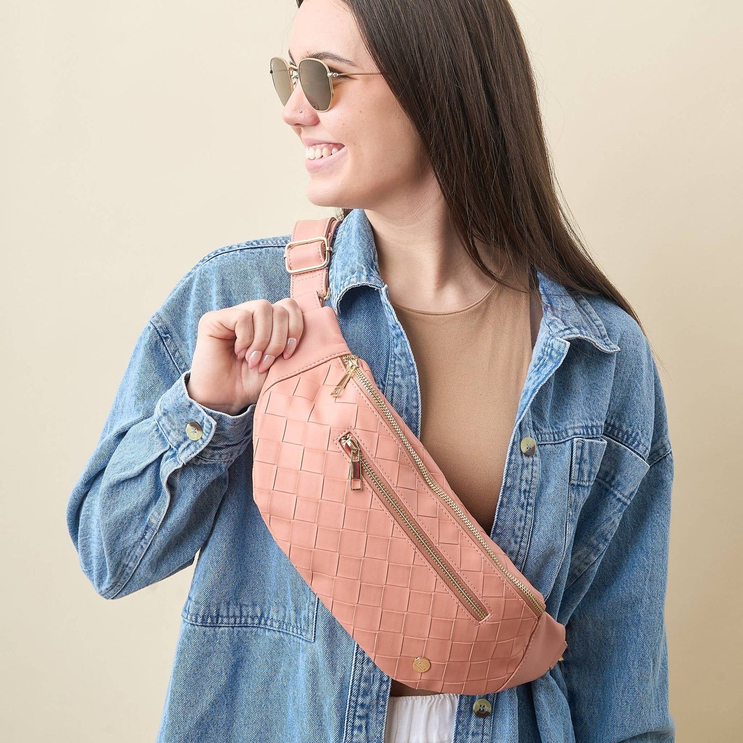 Trendy Luxe Belt Bag- Woven Rose