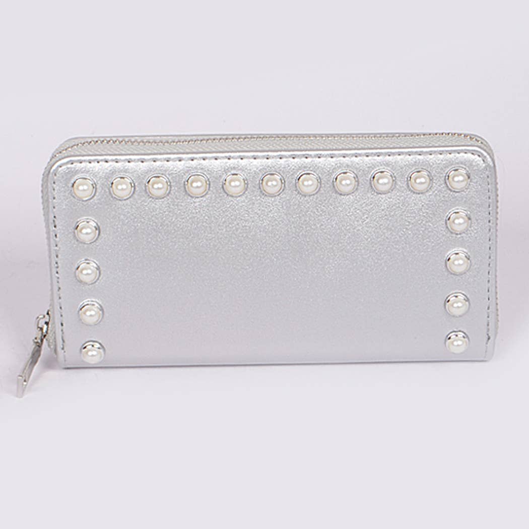 Pearl Studded Zipper Wallet