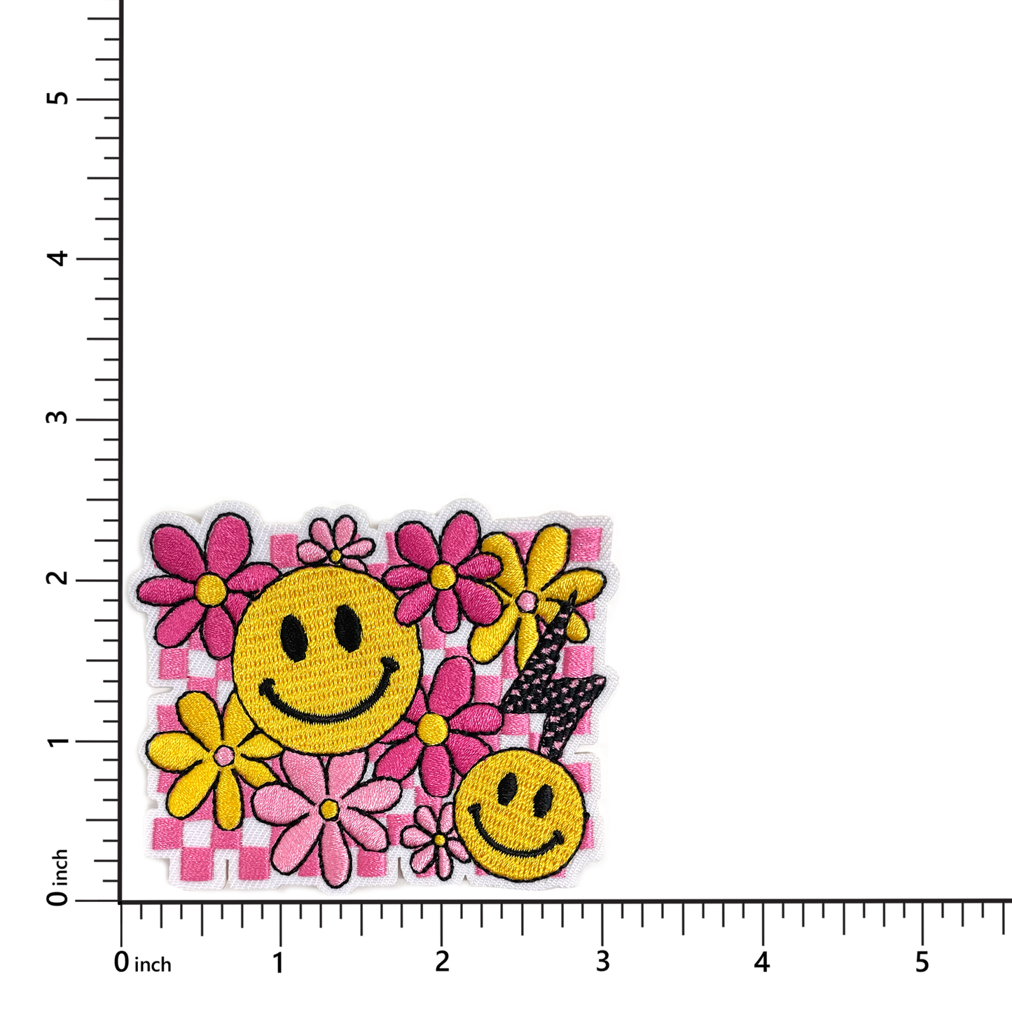 Retro Pink Checkered Flowers Iron On Patch