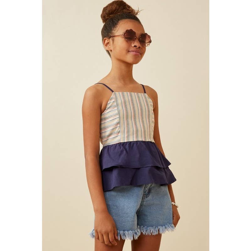 Girls Multi Stripe Colorblock Peplum Tank