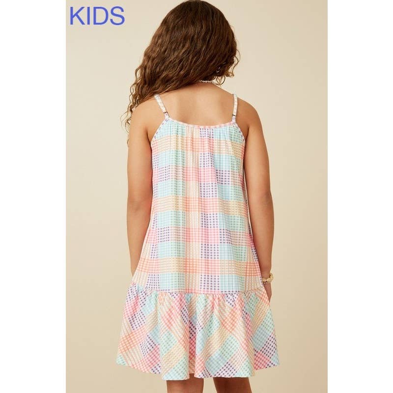 Girls Gradient Mixed Checker Tank Dress