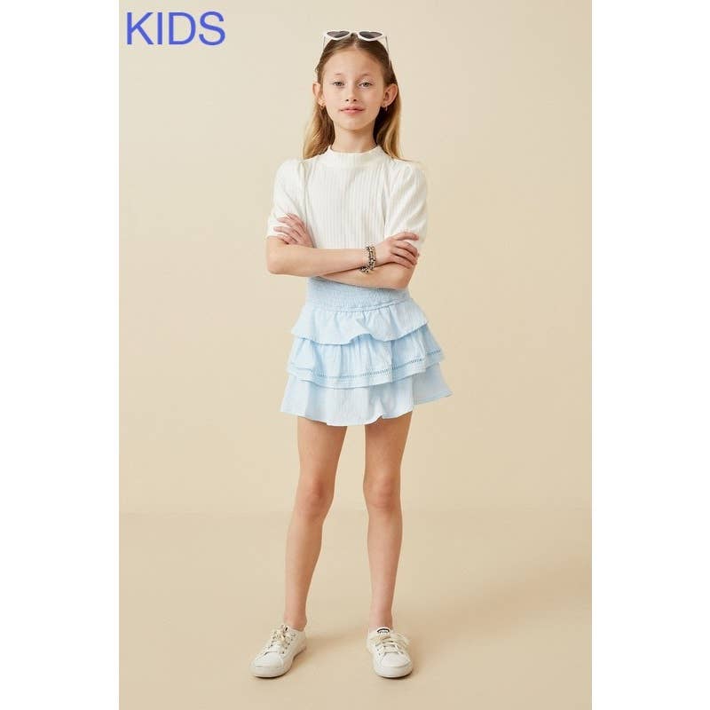 Girls Crochet Trimmed Smocked Layered Skirt