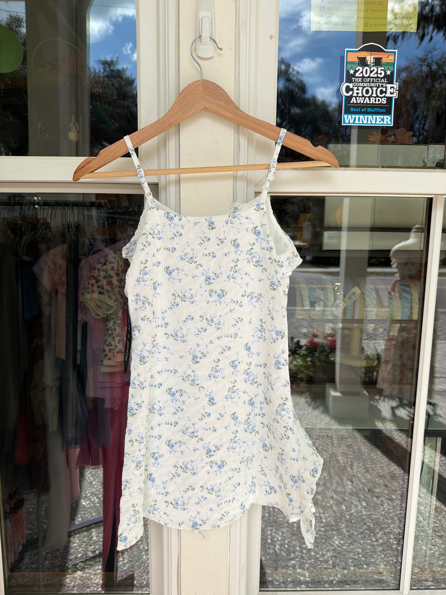 Blue & White Floral Ruffle Dress