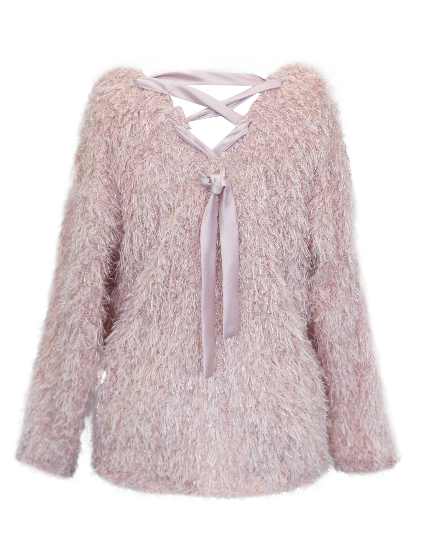 Long Sleeve Textured top with back Lace-up tie