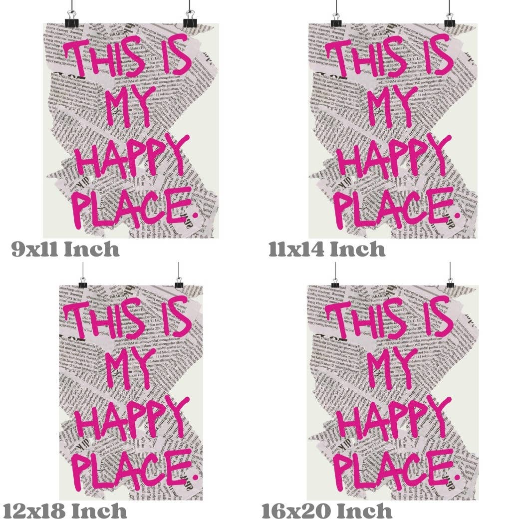 This Is My Happy Place Pink Retro Newspaper Wall Art Prints