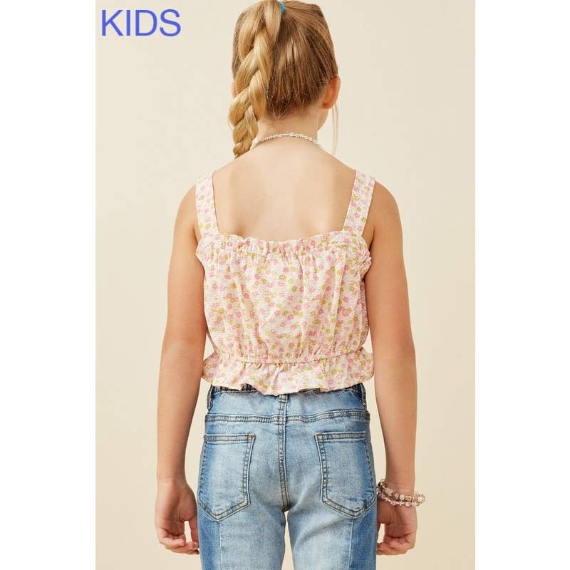 Girls Textured Ditsy Floral Crop Balloon Tank