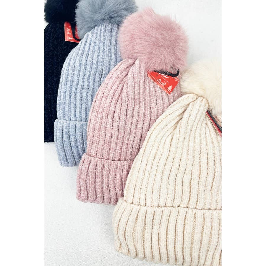 Solid Chenille Pom Beanie