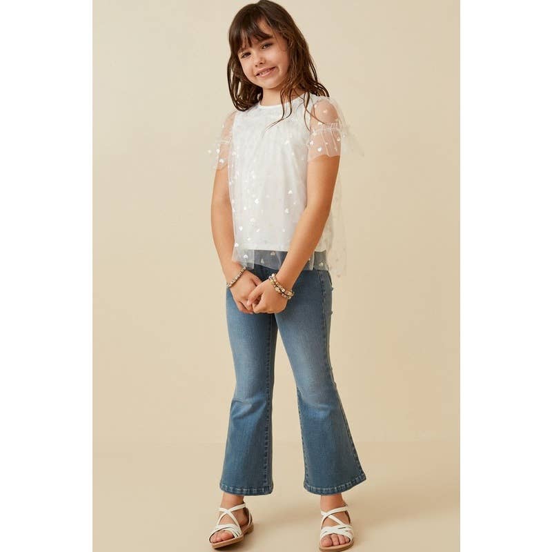 Girls Metallic Heart Foiled Mesh Top