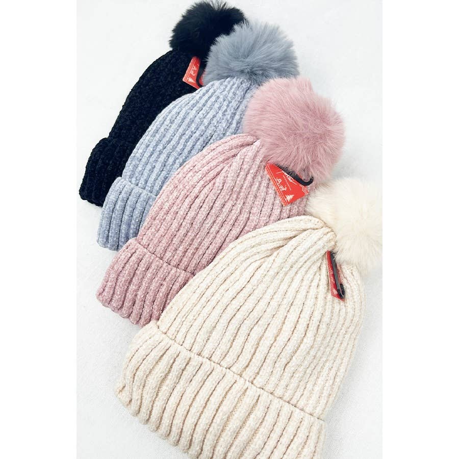 Solid Chenille Pom Beanie