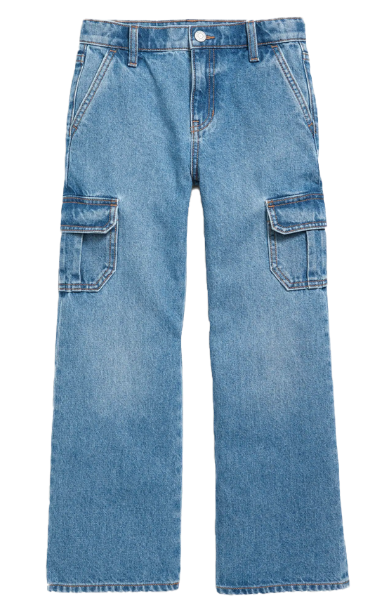 GIRLS HIGH RISE WIDE LEG CARGO DENIM