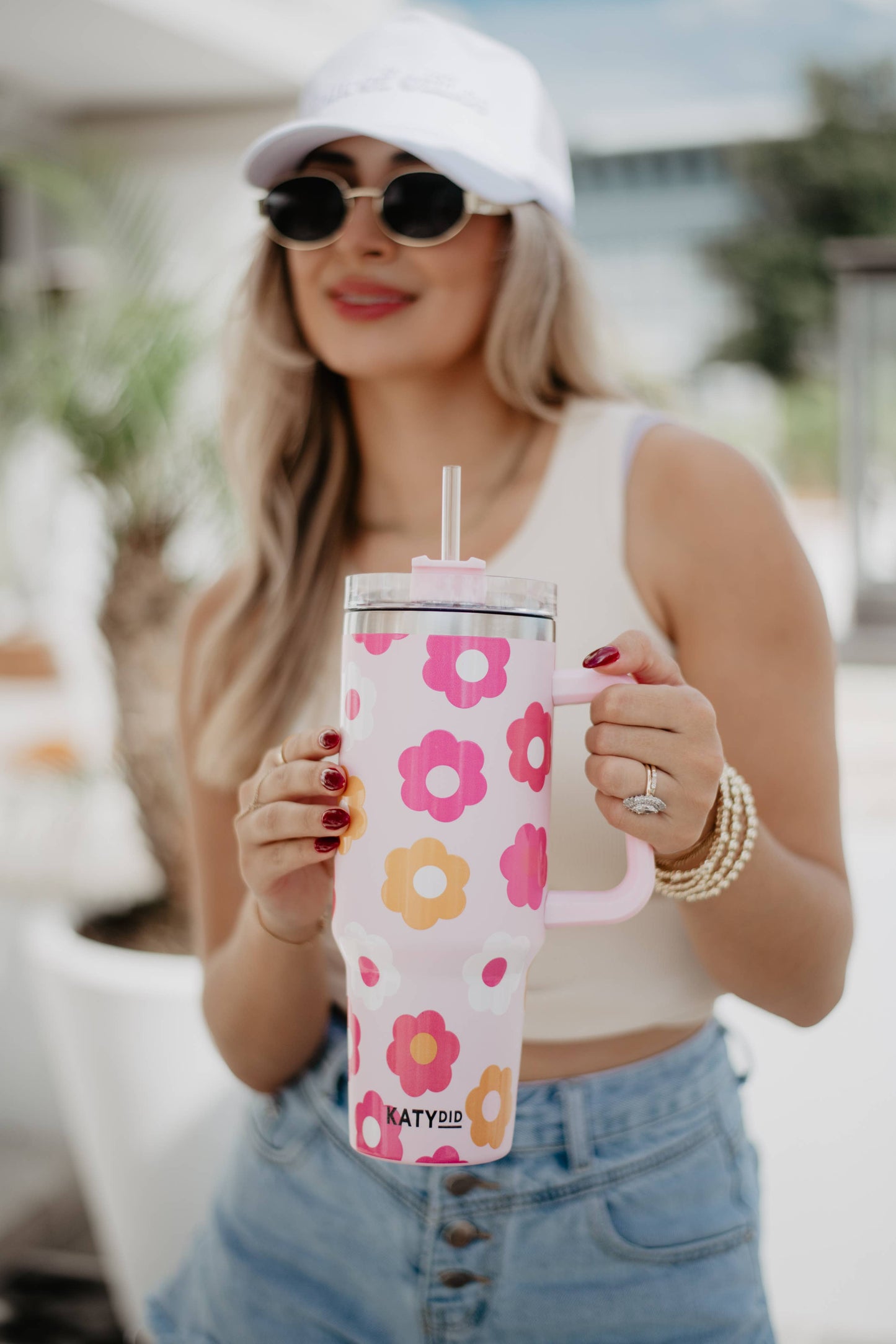 Groovy Flowers Tumbler Cup with Handle