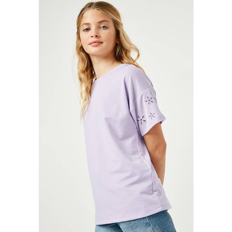 Girls Eyelet Cut Sleeve Detail Top