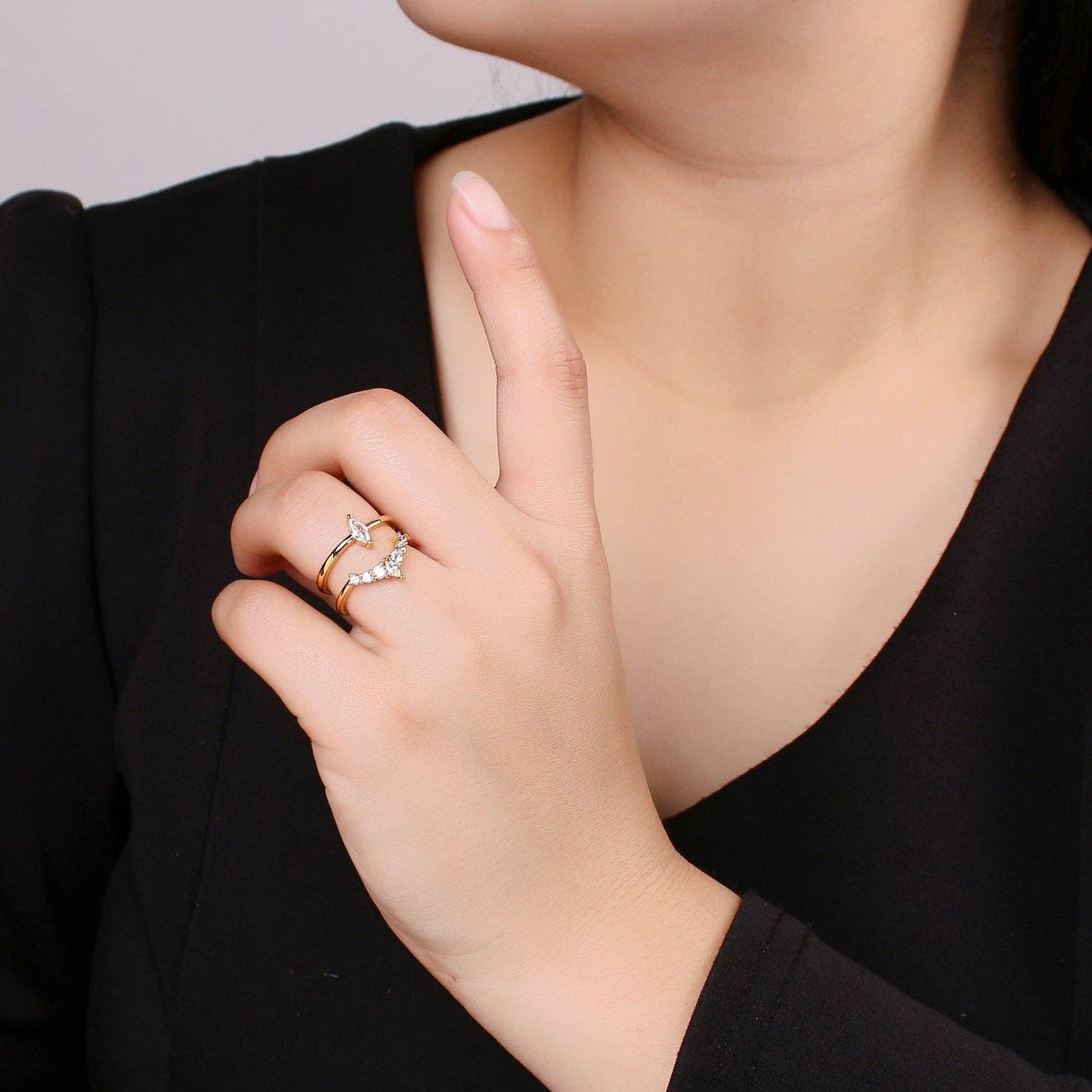 Crystal Double Layer Adjustable Ring