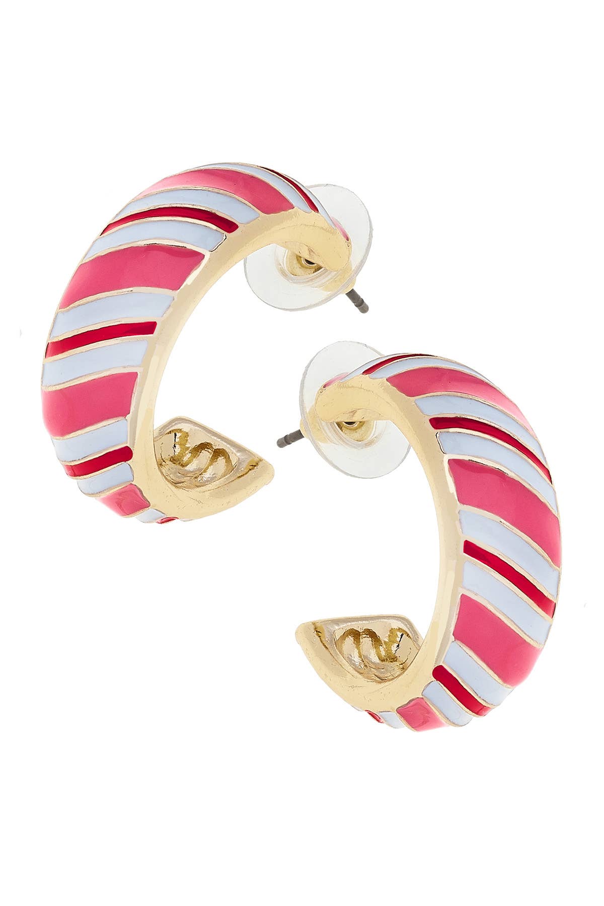 Candy Cane Striped Enamel Hoop Earrings