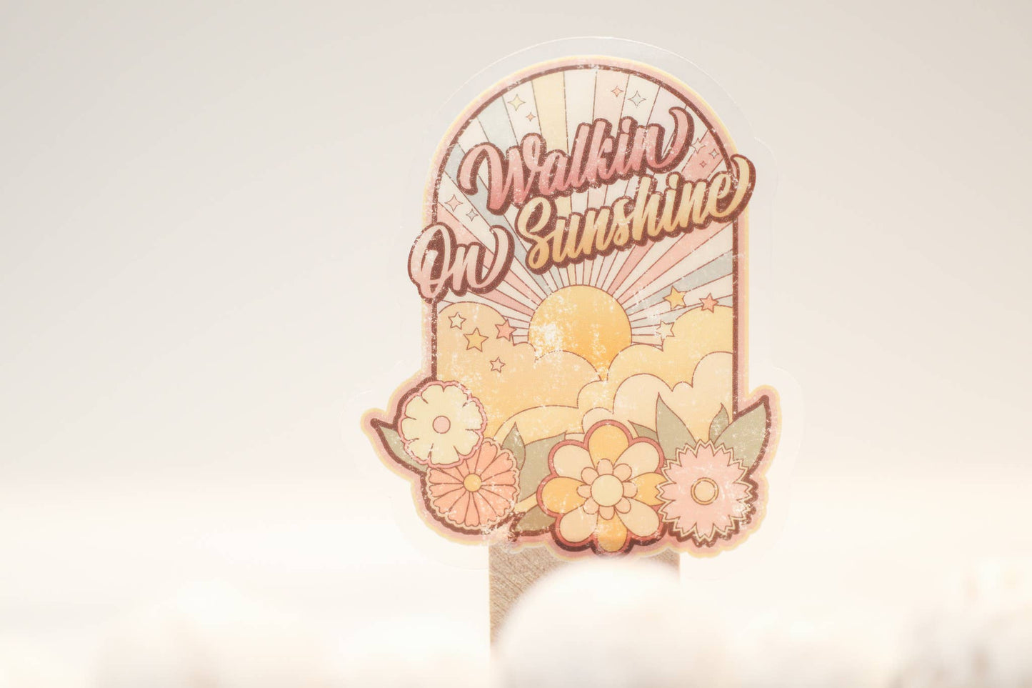 Walk On Sunshine Retro Clear, Vinyl Sticker, 3in.