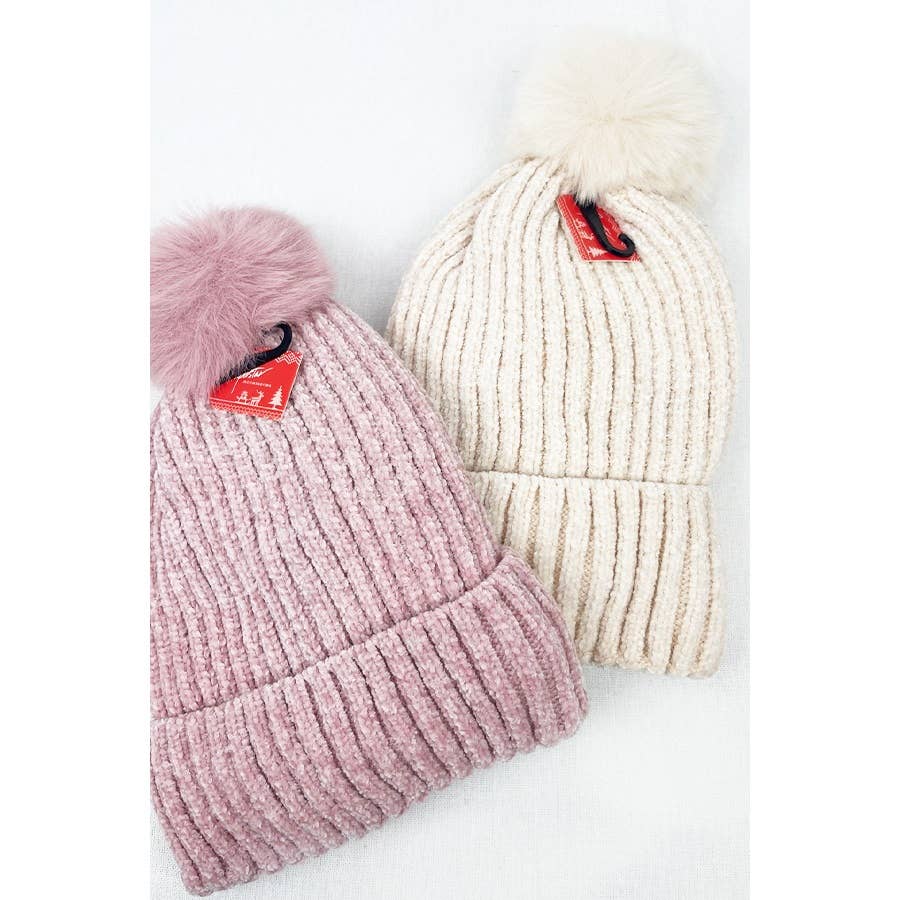 Solid Chenille Pom Beanie