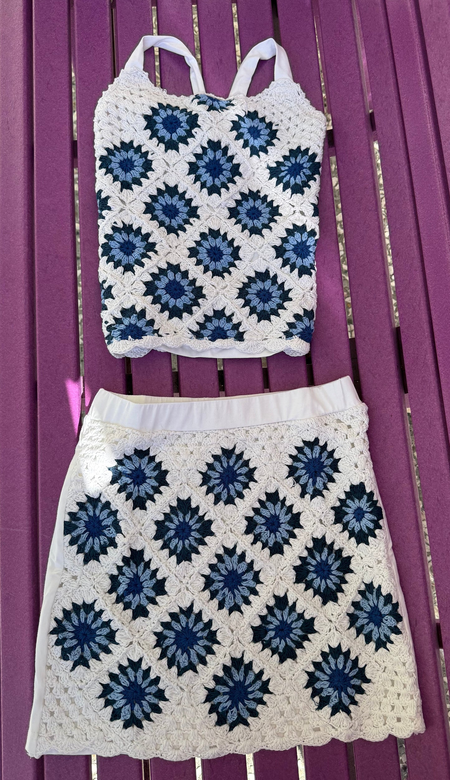 Crochet set - Blue White diamond
