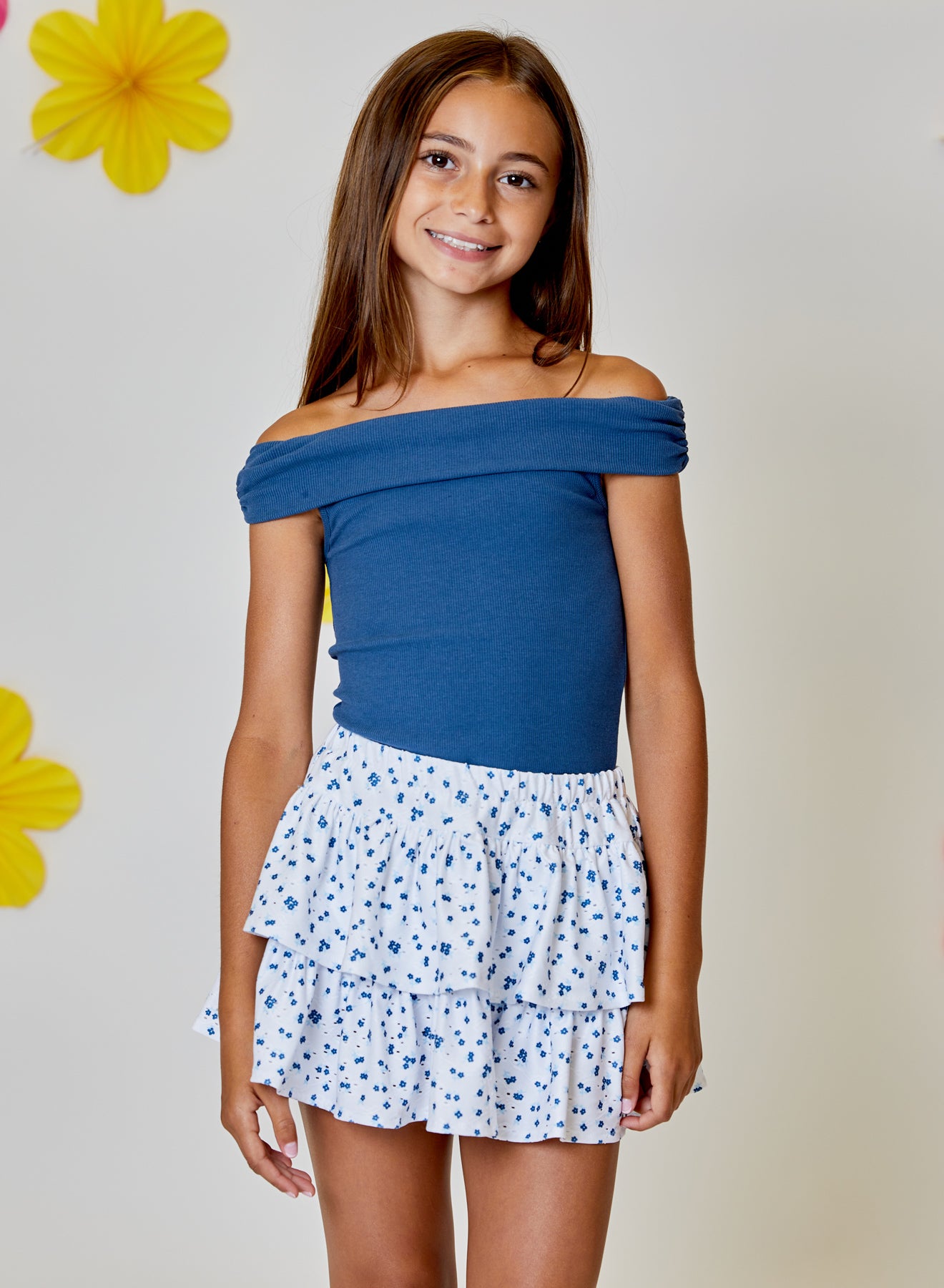 Blue Floral Eyelet Skort
