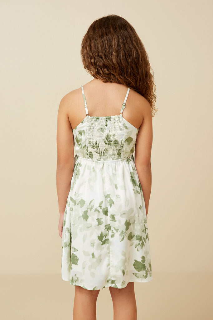 Satin Floral Smocked Back Tank Dress