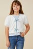 Ribbon Detailed Short Sleeve Knit Open Top