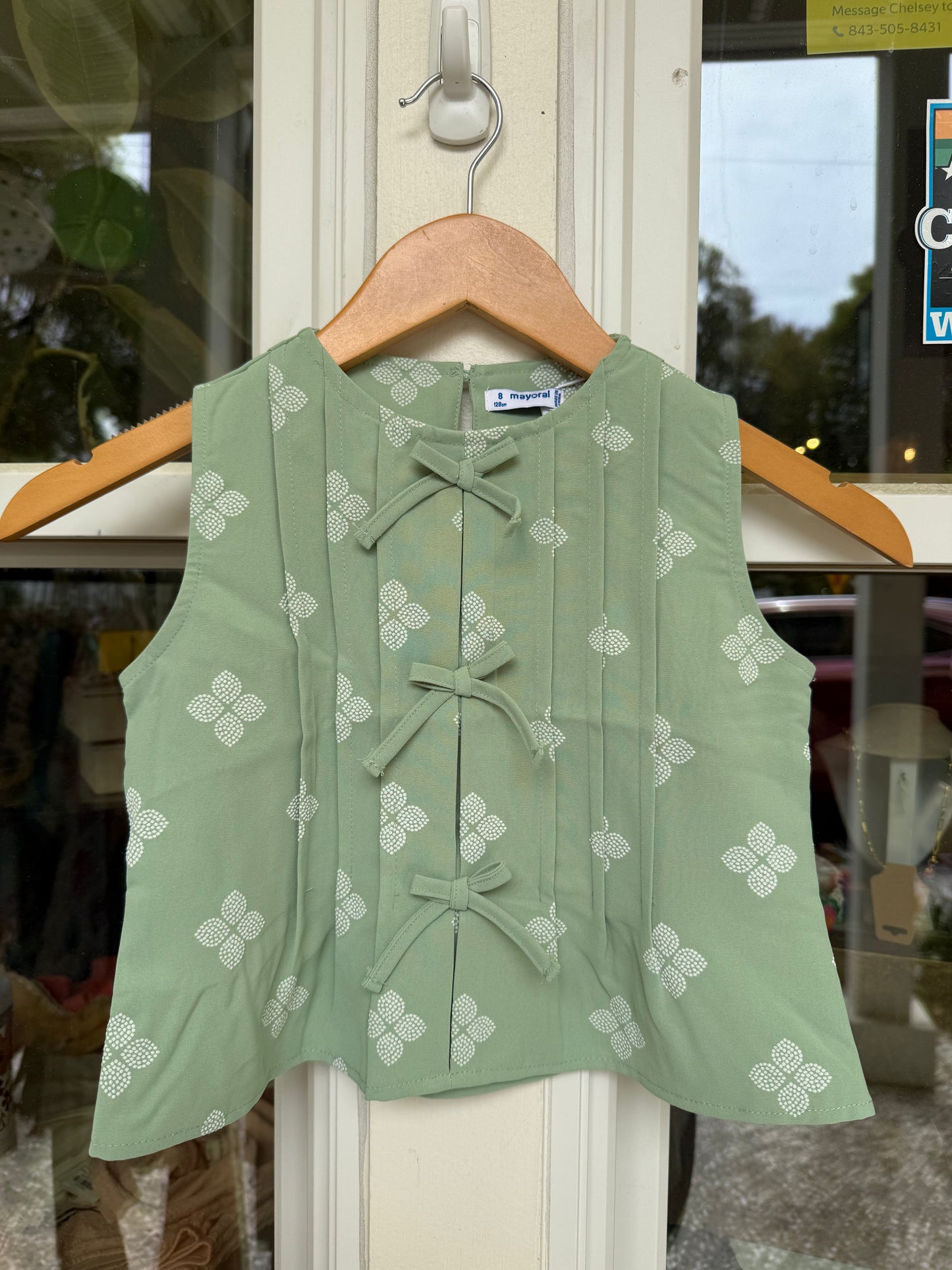 Sage Printed Bow Top