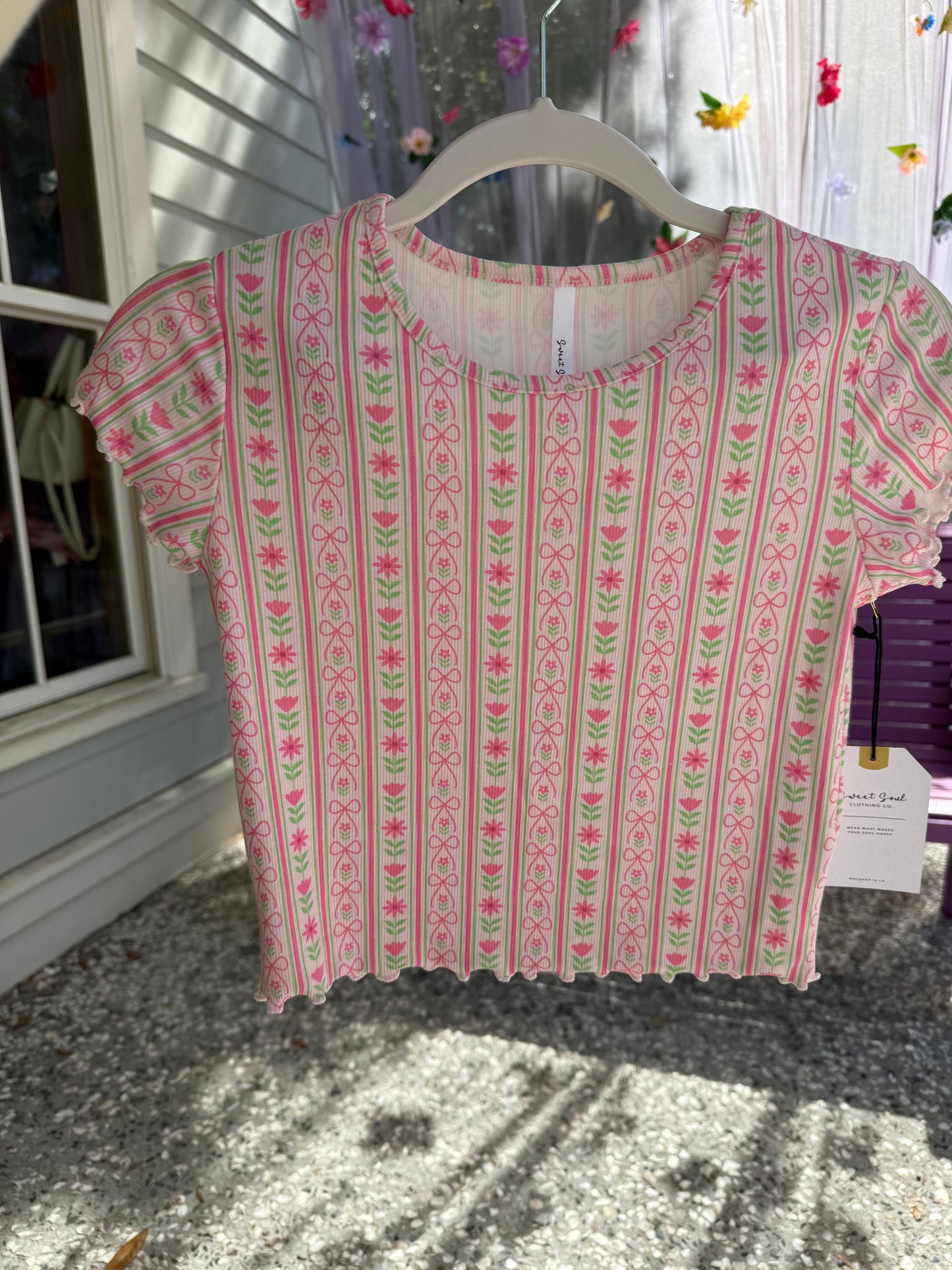 Bows & Flowers Striped Pajama Set