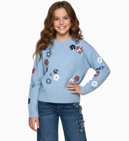 Sequin Floral Knit Sweater