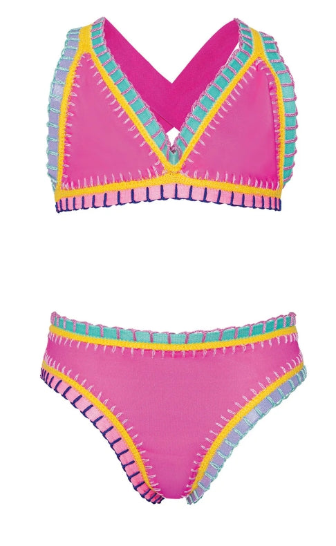 Rainbow Embroidered Bikini Pink