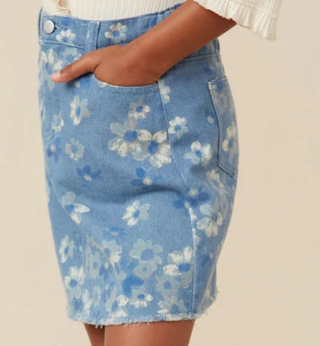 Floral Printed Denim Skirt