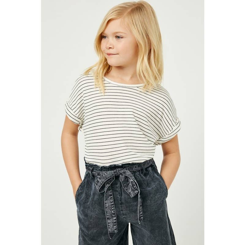 Girls Ribbed Stripe Crossback Knit Tee