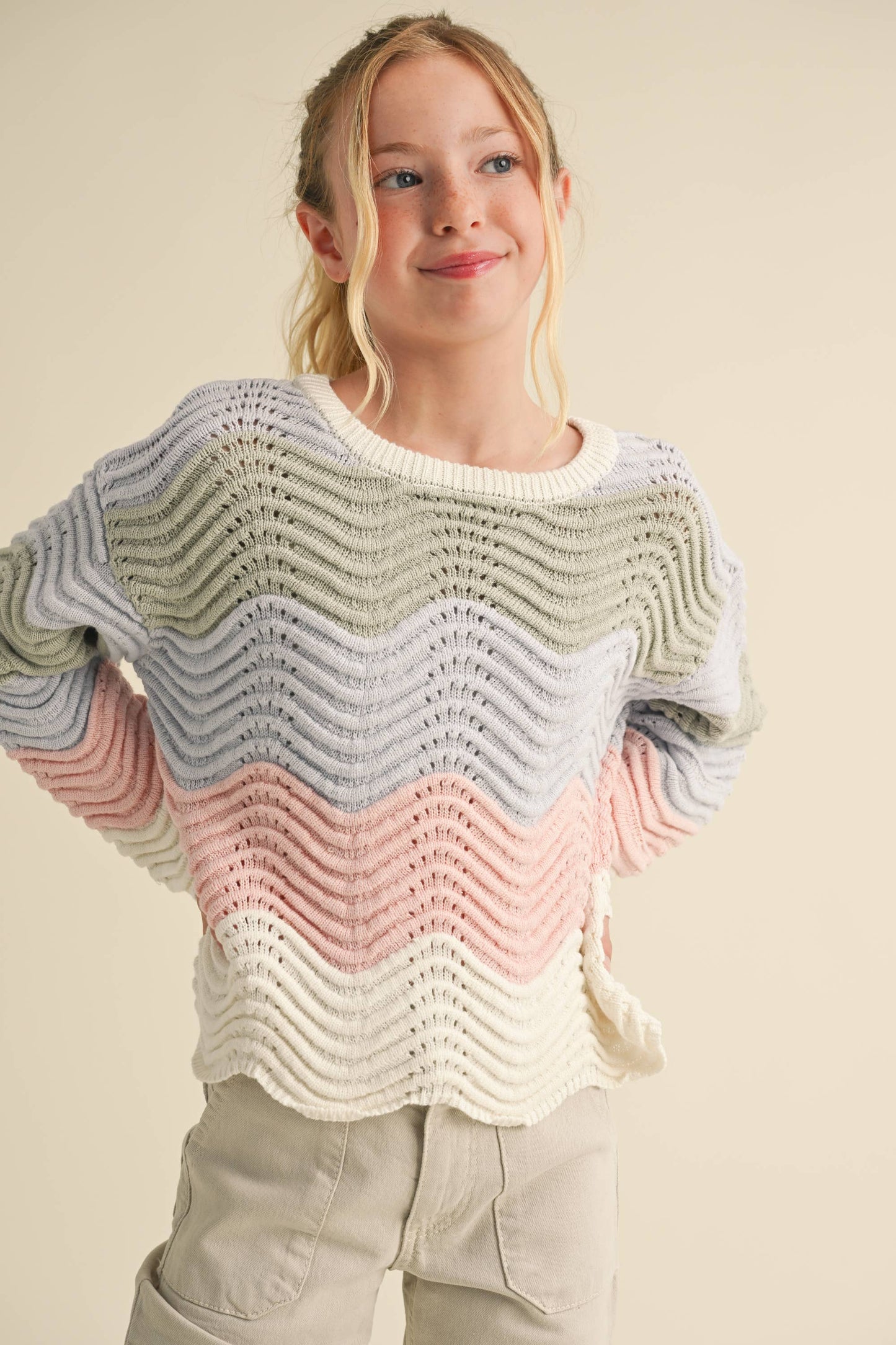 WAVY RIB KNITWEAR PULL OVER (7-14)