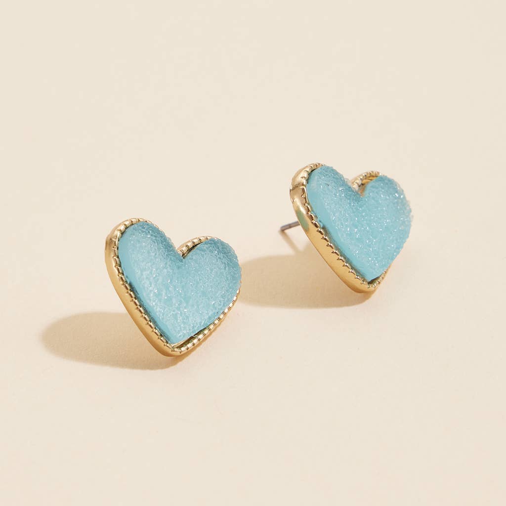 Heart Druzy Stone Stud Earrings
