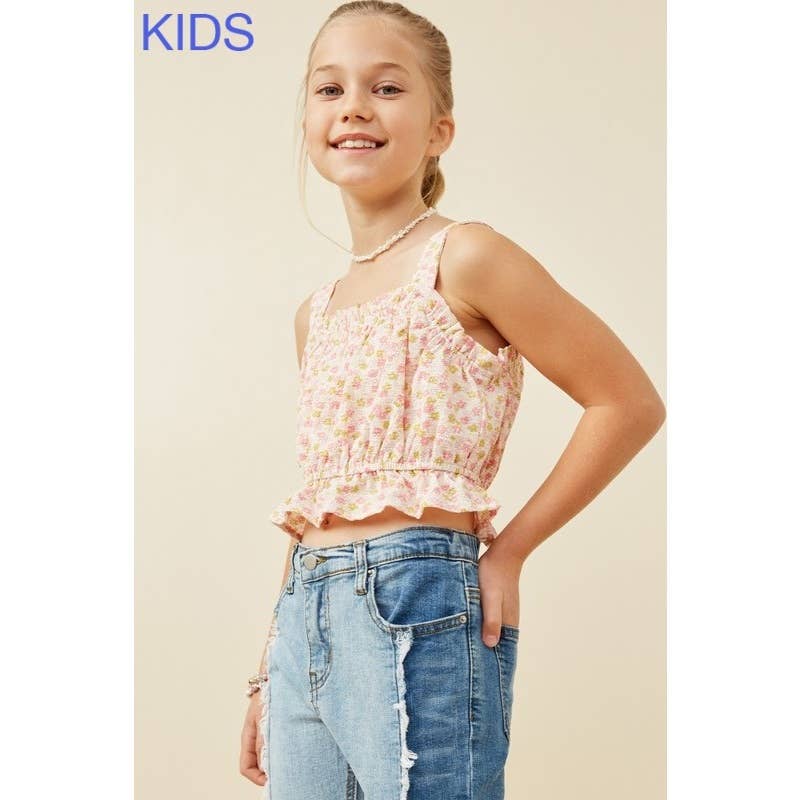 Girls Textured Ditsy Floral Crop Balloon Tank