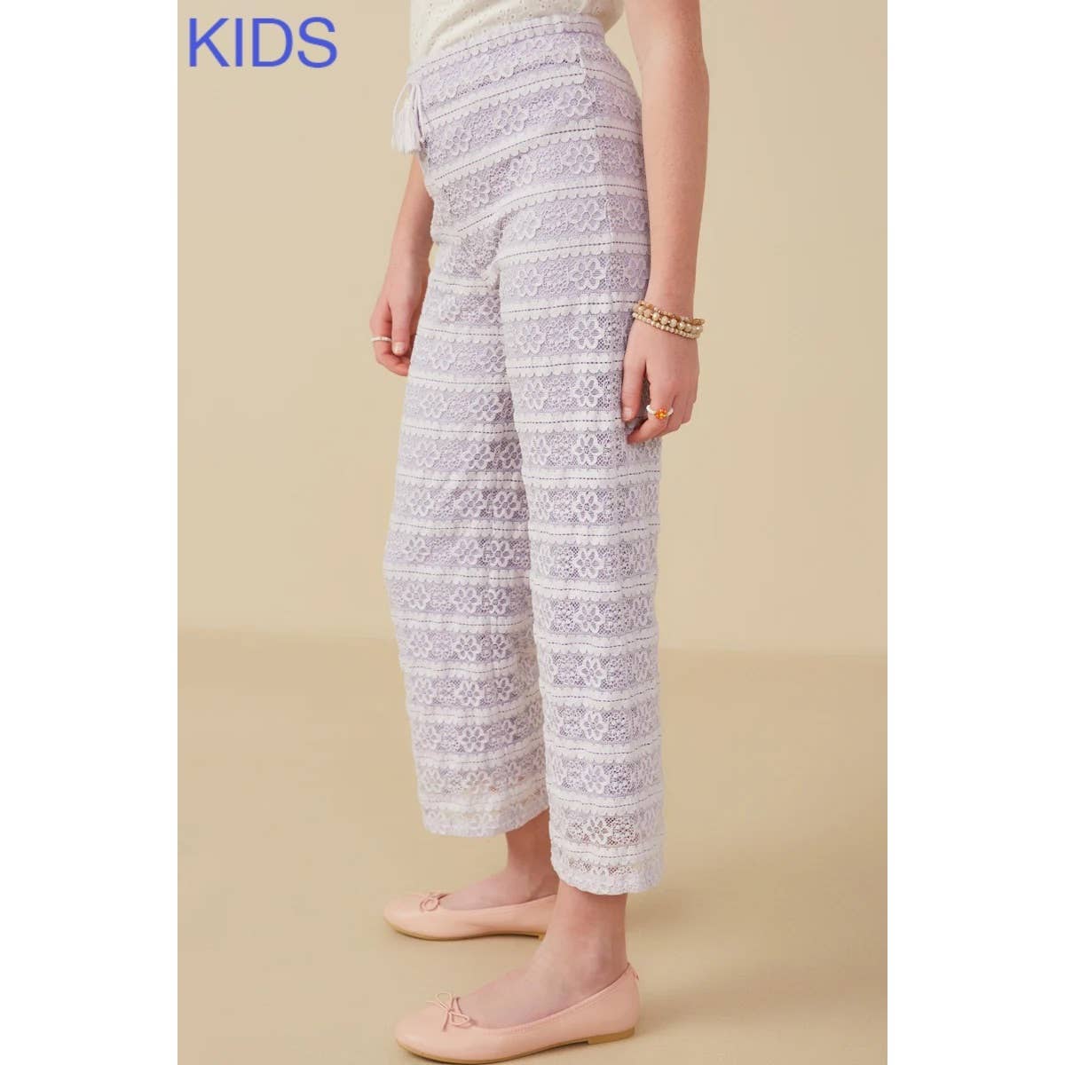 Girls Tassel Tie Stretch Floral Lace Pants