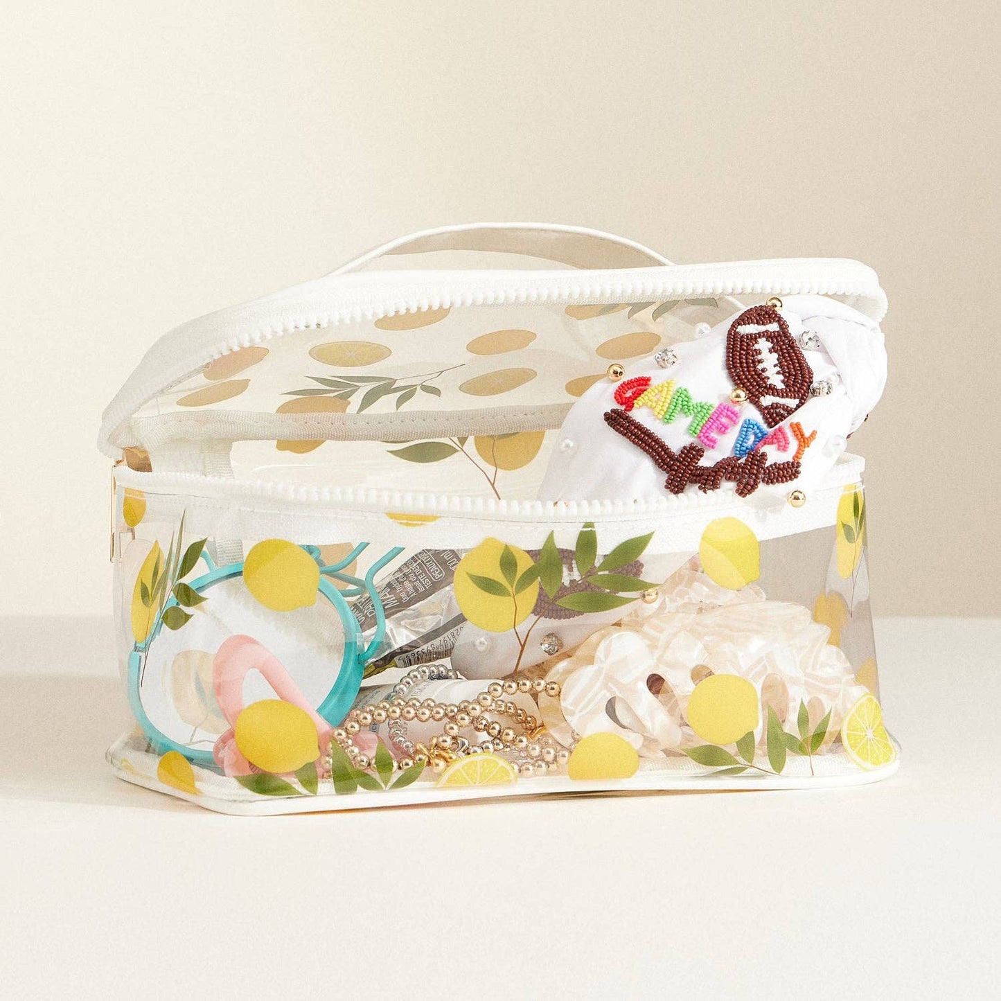 Fruit-Print Clear Makeup Bag with Handle Travel Organizer