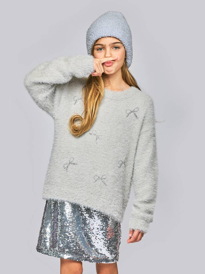Fuzzy Metallic Sweater w/ Bows