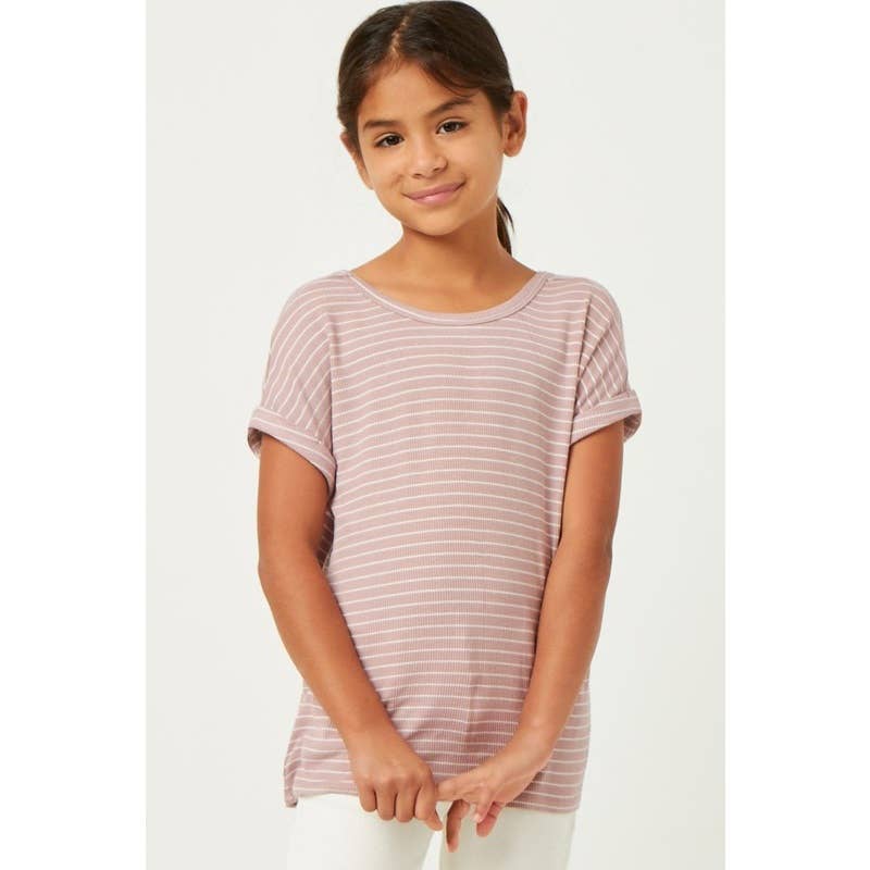Girls Ribbed Stripe Crossback Knit Tee