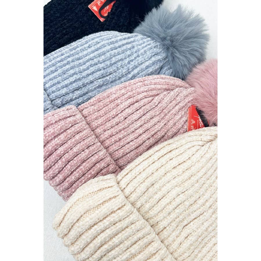 Solid Chenille Pom Beanie