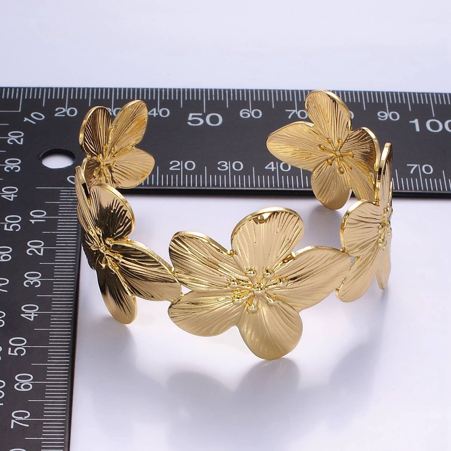 24K Gold Filled Wide Flower Cuff Bracelet