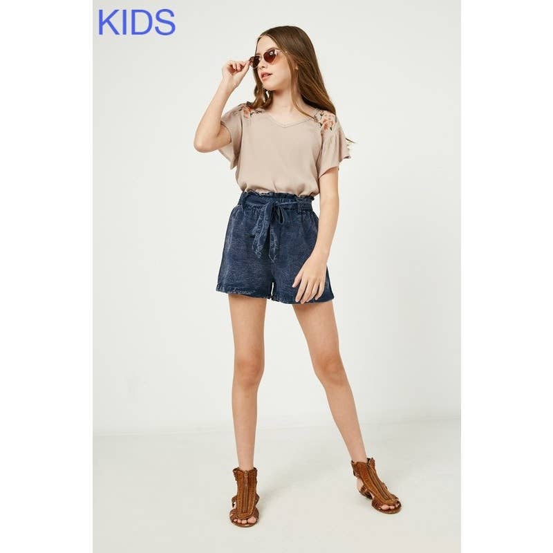 Girls Embroidered Flutter Sleeve Top
