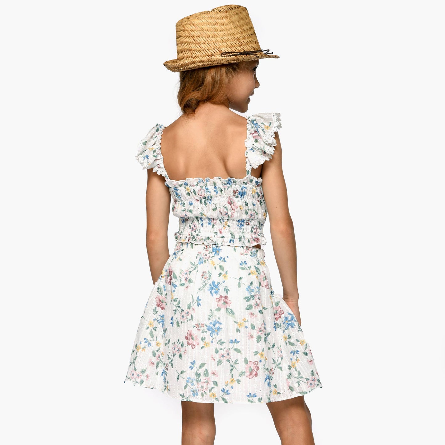 PRINTED CROP TOP WITH SHOULDER RUFFLES