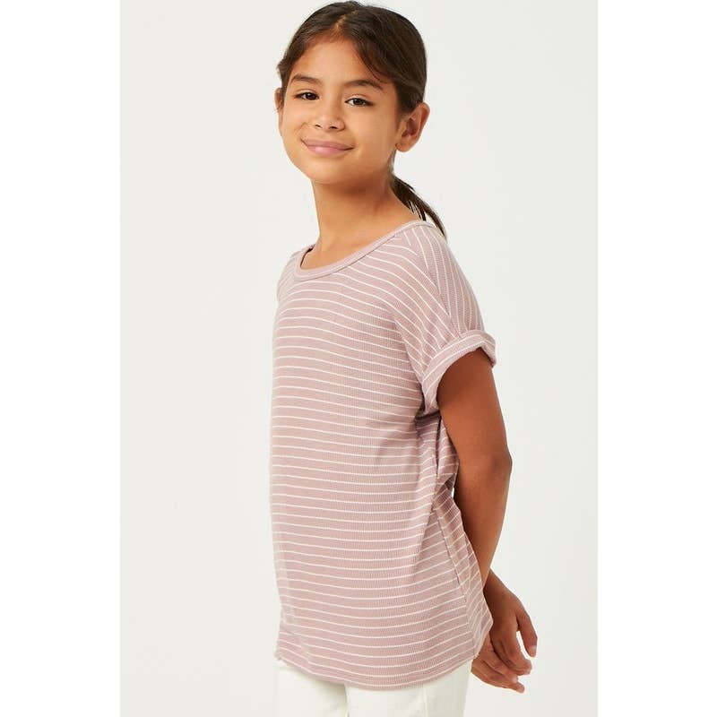 Girls Ribbed Stripe Crossback Knit Tee