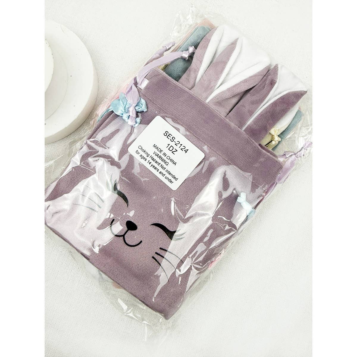 Easter Bunny Ear Velvet like Drawstrings Gift Bags