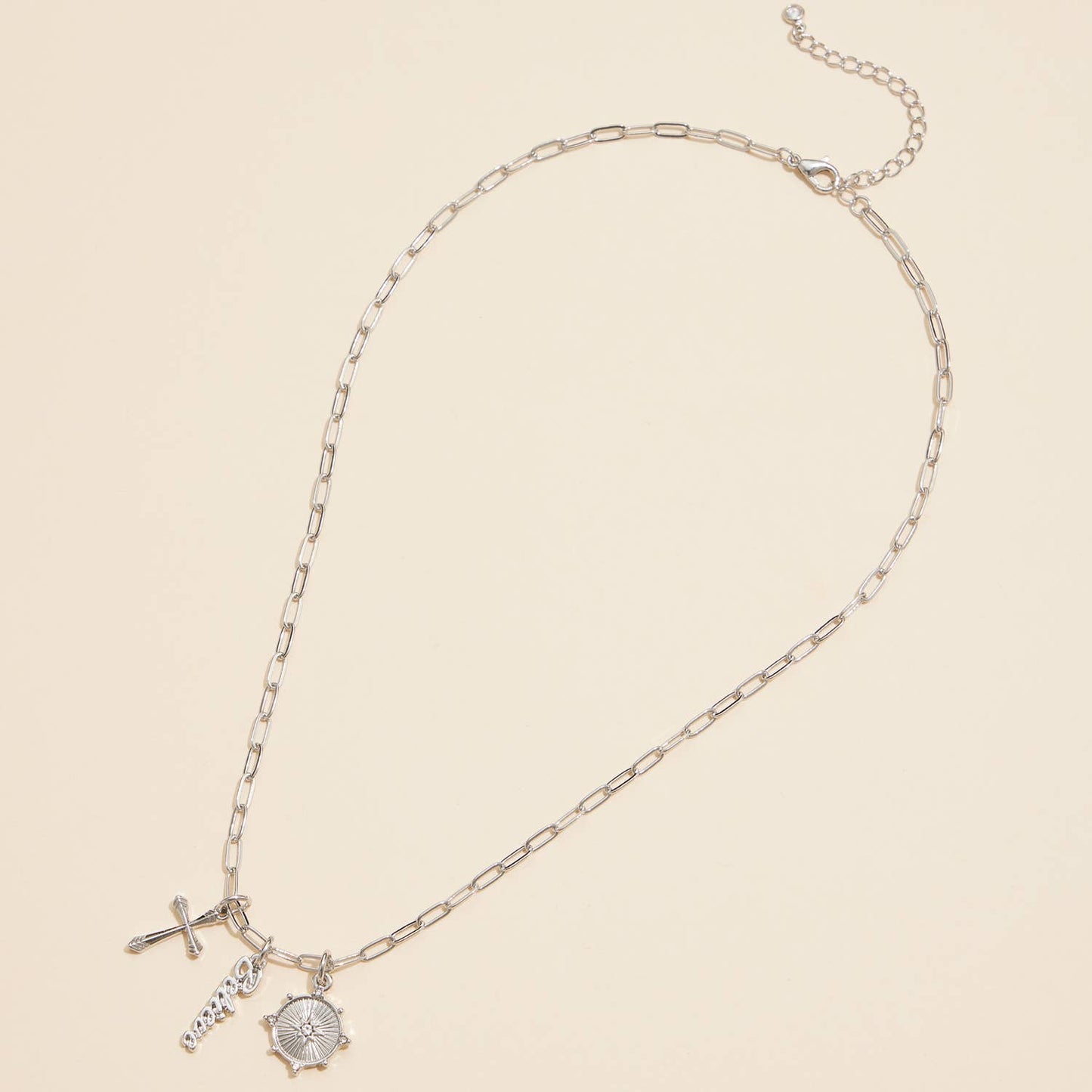 Cross, Believe, and Compass Gold Dipped 18K Charms Necklace