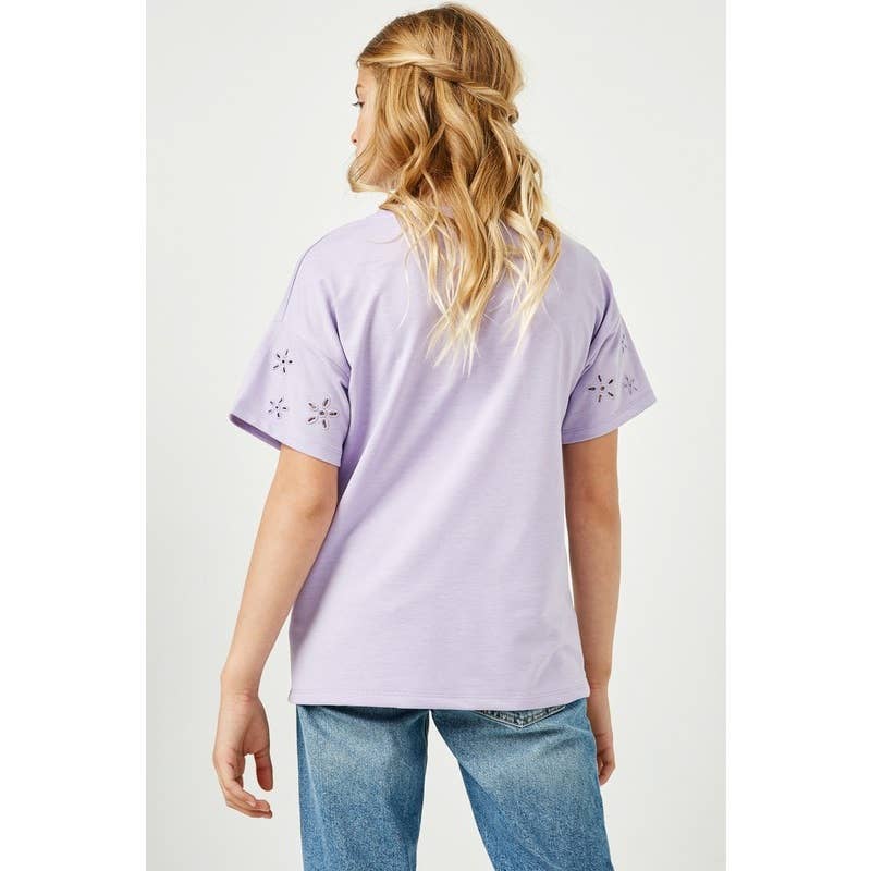 Girls Eyelet Cut Sleeve Detail Top